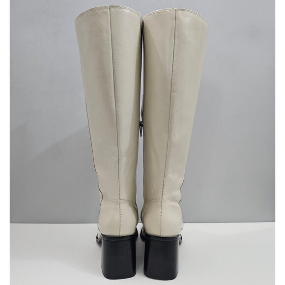 Vince Camuto Sangeti Knee High Boot Womens 9 WIDE Ivory Cream Leather Block Heel - Picture 10 of 16